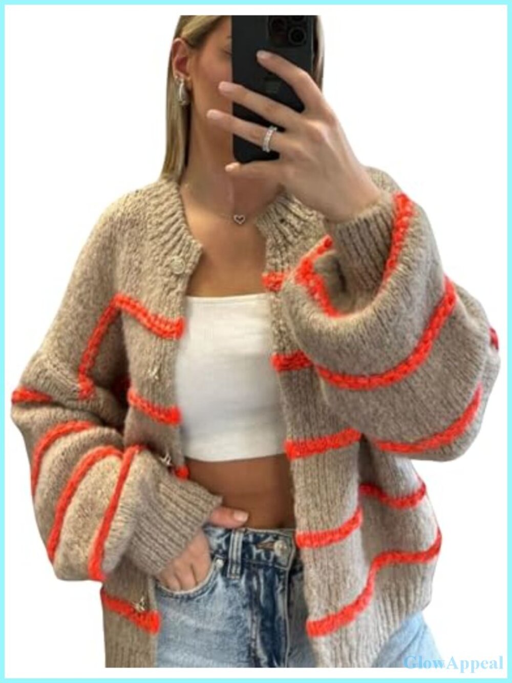 Striped Open Front Knit Cardigan Sweater Coat Button Down Long Sleeve